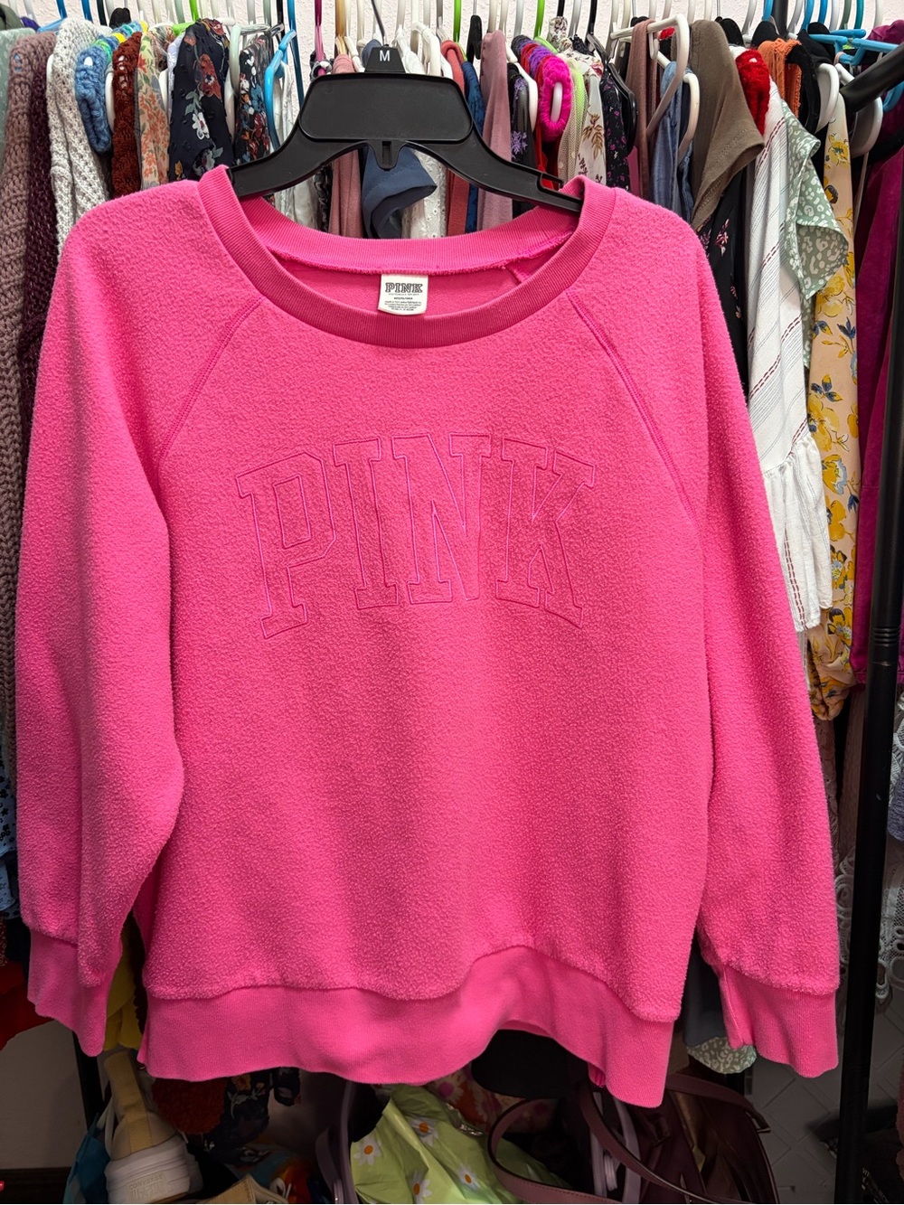 PINK Victoria's Secret Neon Pink Fleece Crewneck Sweatshirt
